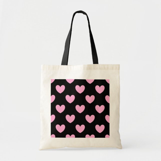 Bolsa Tote Algodão doce Cor-de-rosa polca em preto (Frente)