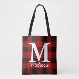 Bolsa Tote Algodão primitivo Lumberjack Xadrez de búfalo verm