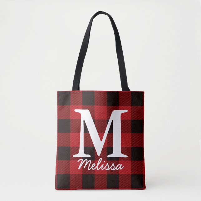 Bolsa Tote Algodão primitivo Lumberjack Xadrez de búfalo verm (Frente)