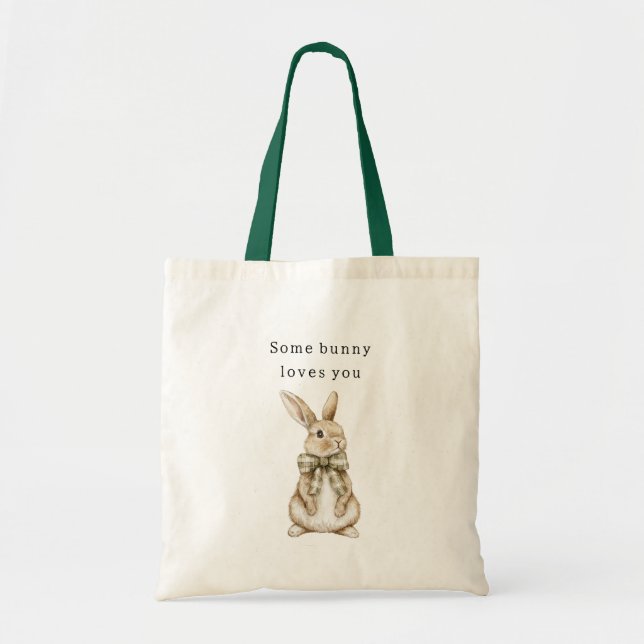 Bolsa Tote Algum Coelhinho Ama Você Arco Verde Páscoa (Frente)