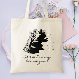 Bolsa Tote Algum Coelho Fofo Amor Trocadilho E Sombra Preta V