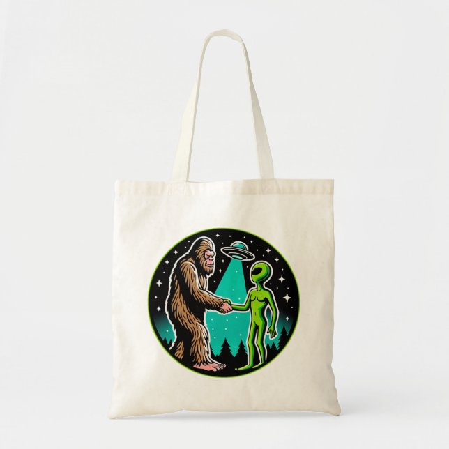 Bolsa Tote Aliança de Alienígena Bigfoot - Engraçado Cryptid (Frente)