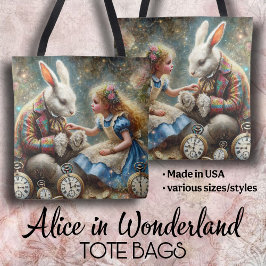 Bolsa Tote Alice and Rabbit Wonderland Fantasy Art