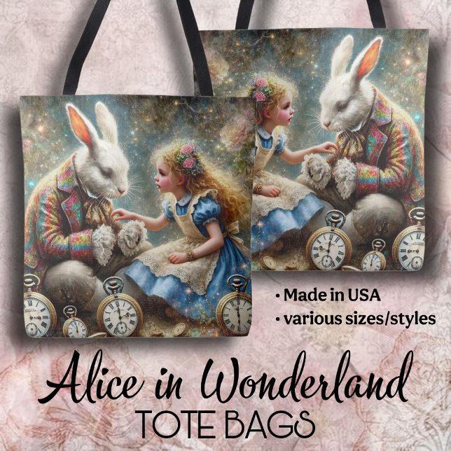 Bolsa Tote Alice and Rabbit Wonderland Fantasy Art (Criador carregado)