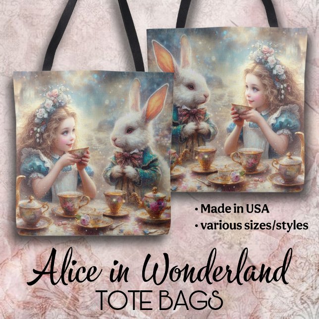 Bolsa Tote Alice e Coelho Caprichosos na Hora do Chá (Criador carregado)