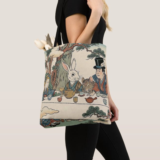 Bolsa Tote Alice Lost in Japan | Ukiyo-e Mad Tea Party (Close Up)