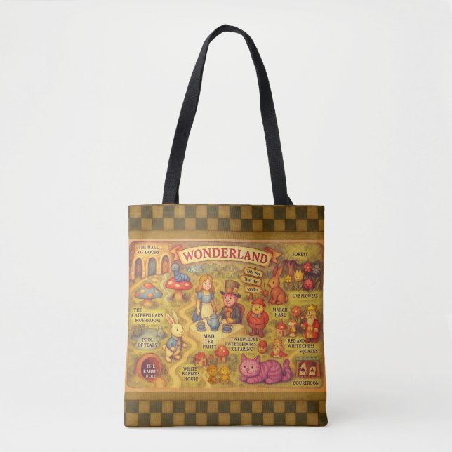 Bolsa Tote Alice Whimsical Map no País das Maravilhas (Frente)