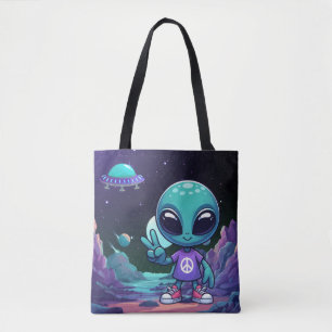 Bolsa Tote Alienígena de paz e nave espacial