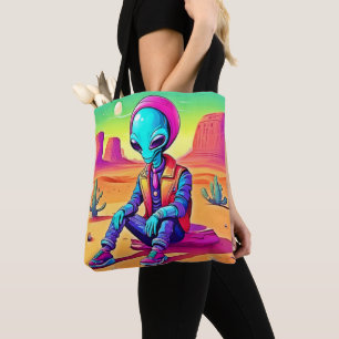 Bolsa Tote Alienígena Descolado no Deserto Relaxando