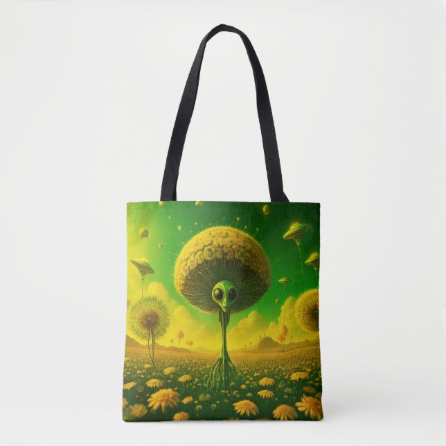 Bolsa Tote Alienígena Em Um Campo De Dandeliões (Frente)
