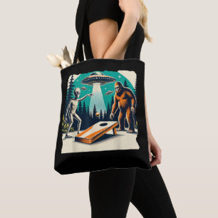 Bolsa Tote Alienígena Engraçada Tocando Pé Grande E OVNI