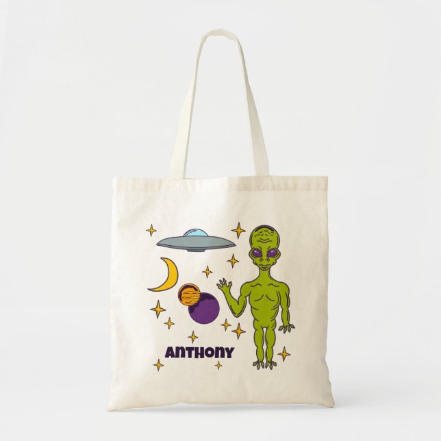 Bolsa Tote Alienígena Espacial com Saucer Voador Personalizad (Frente)