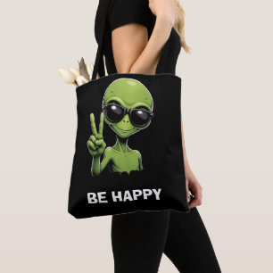 Bolsa Tote Alienígena fofo com dois dedos levantados