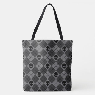Bolsa Tote Alienígena Preto e Cinza Padrão Argyle