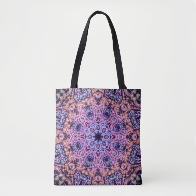 Bolsa Tote Alienígena Psicodélico Roxo Caleidoscópico Mandala (Frente)