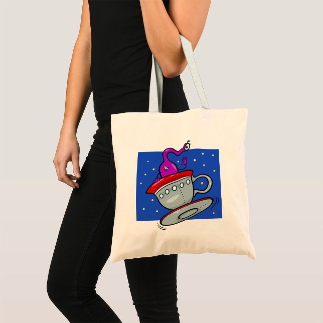 Bolsa Tote Alienígena Roxo em Espaçonave de Xícara de Chá (Criador carregado)