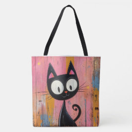 Bolsa Tote Alimentação Retroativa de Gato Preto