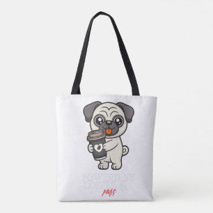 Bolsa Tote Alimentado Por Café & Pugs Cachorro Pug Fofo
