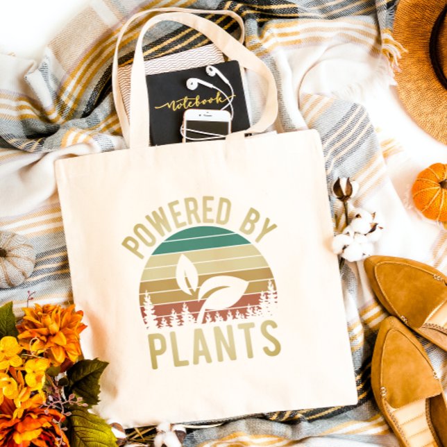 Bolsa Tote Alimentado por Plantas Vegan Retro Rainbow (Criador carregado)