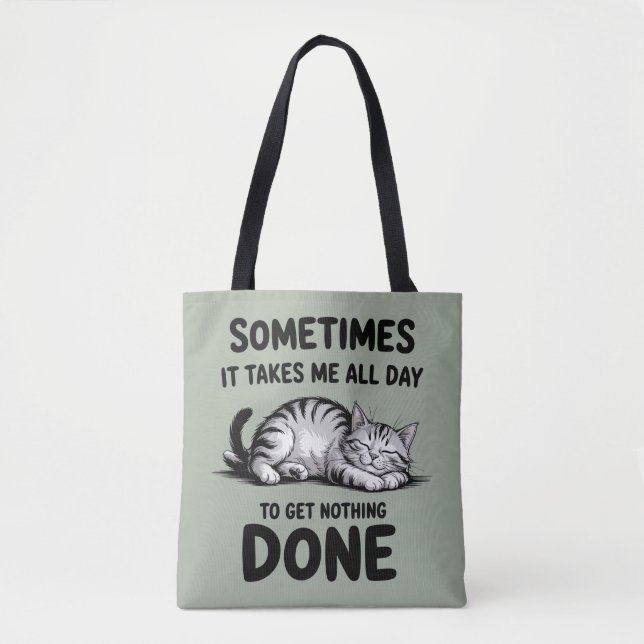Bolsa Tote "All Day Doing Nothing" Funny Lazy Cat (Frente)