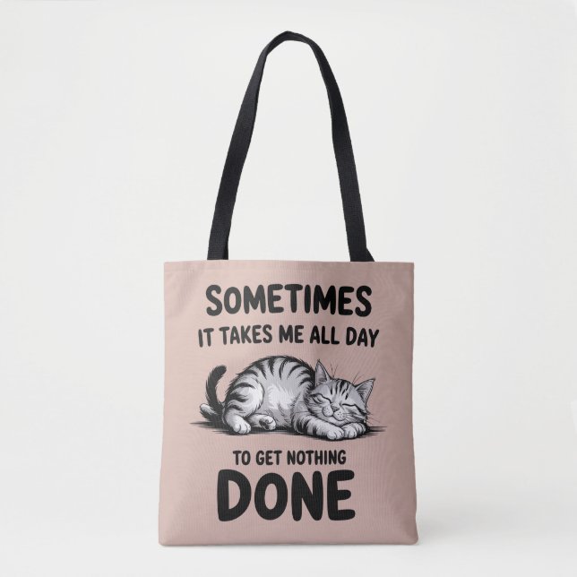 Bolsa Tote "All Day Doing Nothing" Funny Lazy Cat (Frente)