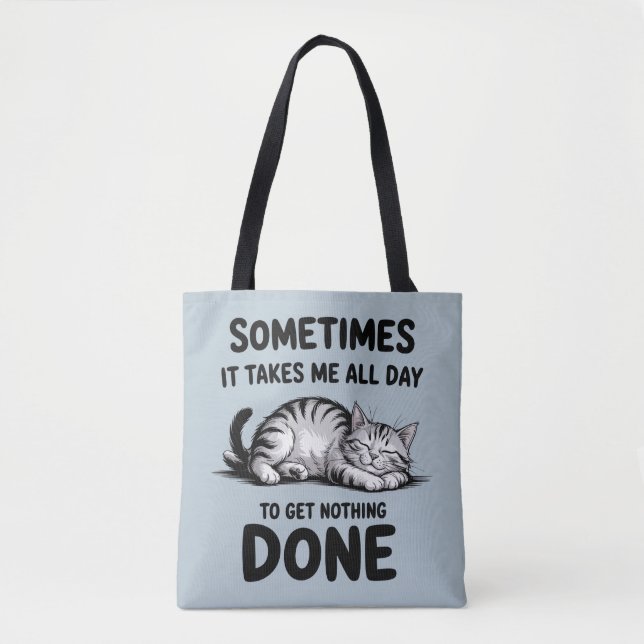 Bolsa Tote "All Day Doing Nothing" Funny Lazy Cat (Frente)