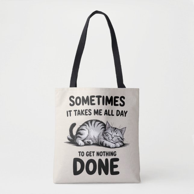 Bolsa Tote "All Day Doing Nothing" Funny Lazy Cat (Frente)