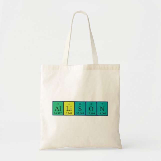 Bolsa Tote Allison com nome de mesa periódico tote bag (Frente)