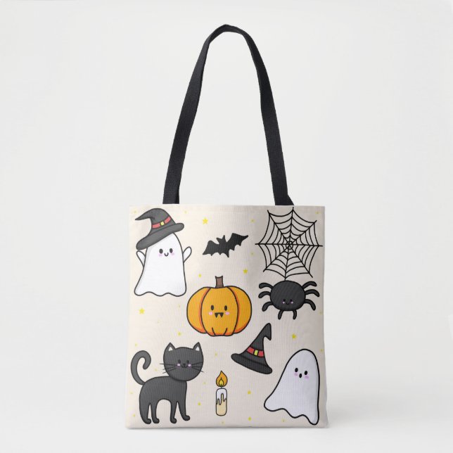 Bolsa Tote Almofada fofa com desenho Happy Halloween (Frente)