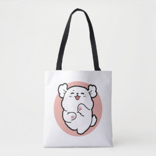 Bolsa Tote Alô! - Design de Cartoon Feliz de Cachorro Branco