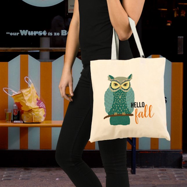 Bolsa Tote Alô Fall Teal Owl Design Tote Bag (Criador carregado)
