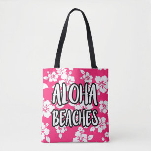 Bolsa Tote Aloha Beaches Pink Hibiscus tobag saco