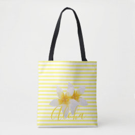 Bolsa Tote Aloha | Flor Tropical Elegante e Estrias Amarelas