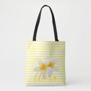 Bolsa Tote Aloha Flor Tropical Elegante e Estrias Amarelas