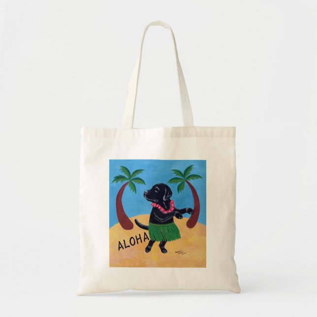 Bolsa Tote Aloha Labrador preto (Frente)