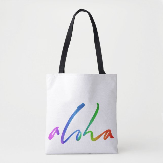 Bolsa Tote Aloha - Letra Tropical de Mão - Havaí Hawai'i (Frente)