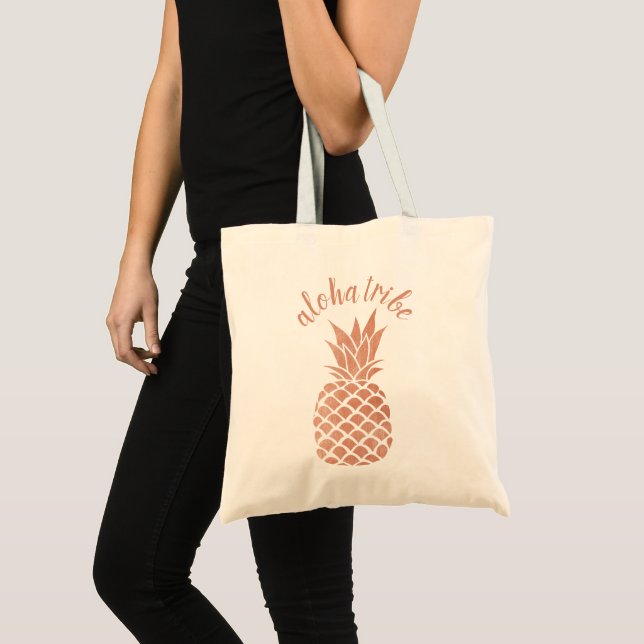 Bolsa Tote Aloha Tribe Hawaii Rosa Dourado Pineapple Bridesma (Frente (produto))