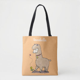 Bolsa Tote Alpaca feliz e giro com cartoon de borboleta