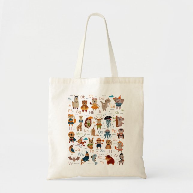 Bolsa Tote Alphabet Animal bonito com palavras para voltar à  (Frente)