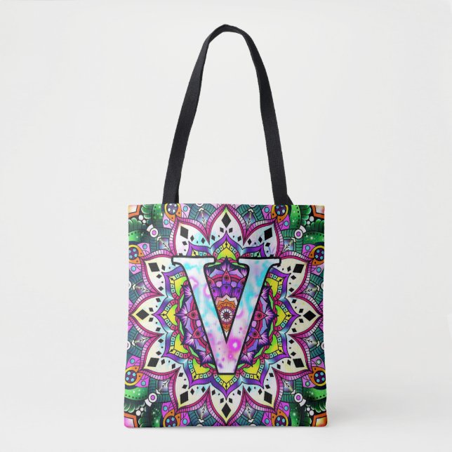 Bolsa Tote Alphabet V mandala (Frente)