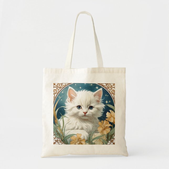 Bolsa Tote Alphonse Mucha Art Nouveau Kitten (Frente)