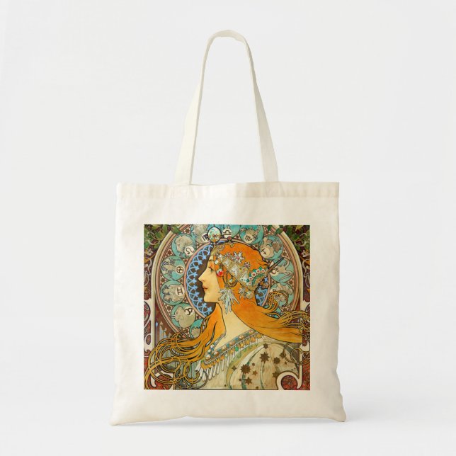 Bolsa Tote Alphonse Mucha Art Nouveau Zodiac (Frente)