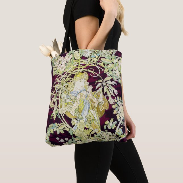 Bolsa Tote Alphonse Mucha Mulher com Margarida Art Nouveau Ar (Close Up)