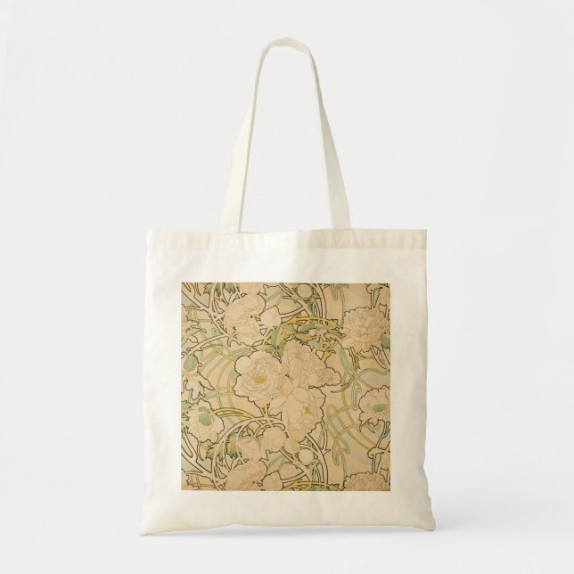 Bolsa Tote Alphonse Mucha Peonies Peony Rosa Fawn 1897 (Frente)