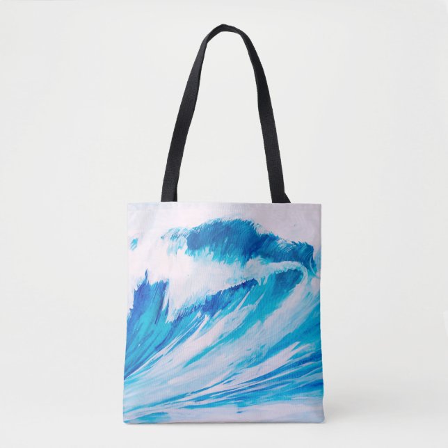 Bolsa Tote altas ondas oceânicas de cor aquática (Frente)