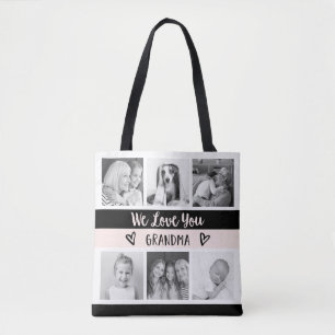 Bolsa Tote Ama Sua Avó  Grade de Fotos de Bloco de Cores de 