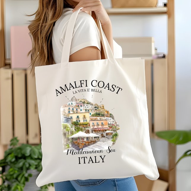 Bolsa Tote Amalfi Coast Retro Travel Art – Mediterranean Sea  (Criador carregado)