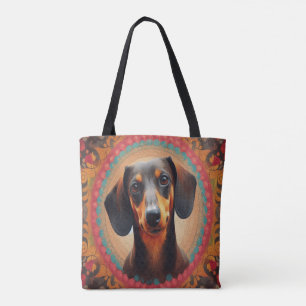 Bolsa Tote Amante de Cão de Dachshund Cortado de Fronteira Re