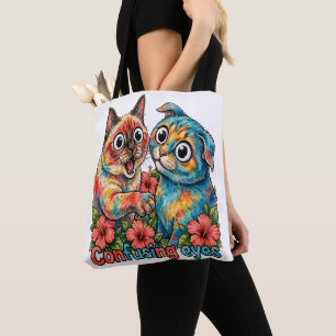 Bolsa Tote Amante de Gato Fofo Charme Siamês e Chartreux Engr