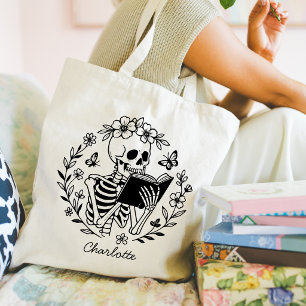 Bolsa Tote Amante de Livros Esqueleto de Leitura Engraçado Pe